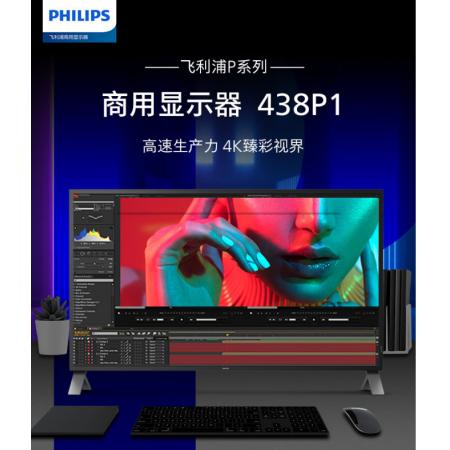 飞利浦（PHILIPS） 438P1 43英寸 4K超清 IPS 四源同屏 10.7亿色彩 内置音箱 电脑显示器