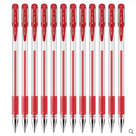 得力 6600 0.5mm经典办公中性笔签字笔 子弹头 红色 12支/盒