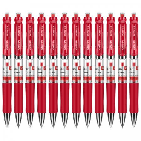 得力 S01 0.5mm按动中性笔办公签字笔 子弹头水笔 红色 12支/盒