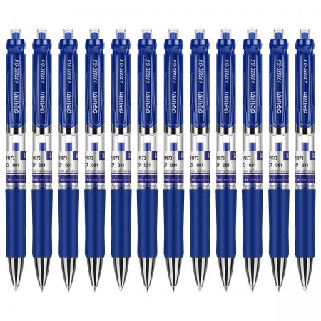 得力 S01 0.5mm按动中性笔办公签字笔 子弹头水笔 蓝色 12支/盒