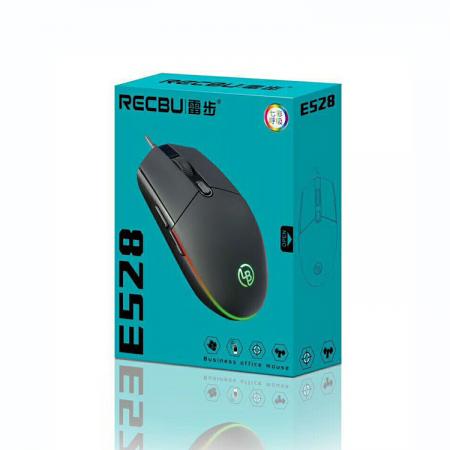 雷步 E528 USB1.8米 RGB七彩发光 有线鼠标 黑色