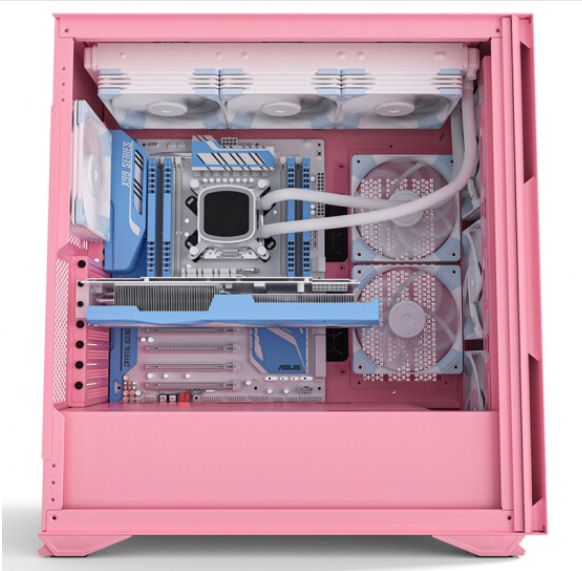 爱国者（aigo） YOGO K1 玻璃侧透 U3 全侧透游戏水冷台式电脑机箱 粉色