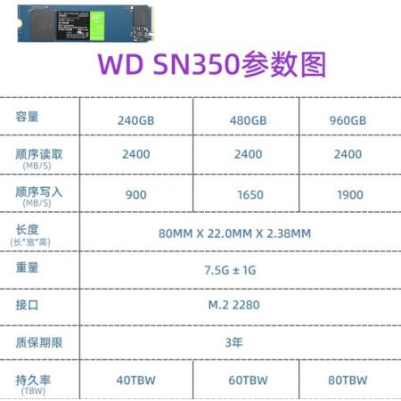 西部数据（Western Digital） SN350  500GB  NVME M.2接口